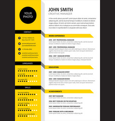 Creative Cv Resume Template Yellow Color