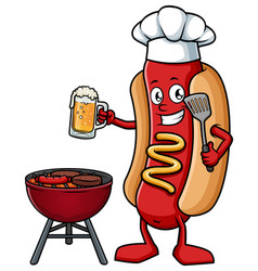 Hot Dog Cooking On The Grill Cartoon Clip Art