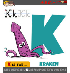 Letter K From Alphabet With Cartoon Kraken