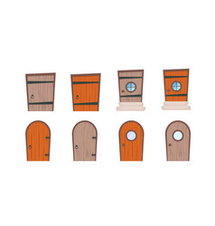 Set Of Wooden Doors In Cartoon Style Elements