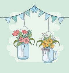 Mason Jars With Flower Hanging In Garlands