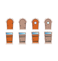 Set Of Wooden Doors In Cartoon Style Elements