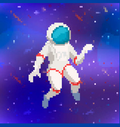 Cute Astronaut In Pixel Art Style On Space