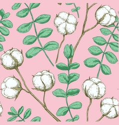 Seamless Pattern With Cotton And Eucalyptus