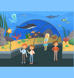 Kids In Aquarium Family Walk Threw Underwater