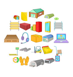 Storage Of Goods Icons Set Cartoon Style