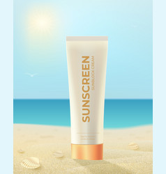 Tube Of Sunscreen Cream Close Up Beach Scene