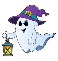 Ghost with hat and lantern topic 1 Royalty Free Vector Image