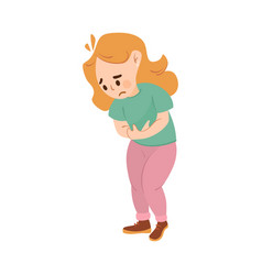 Sad Sick Girl With Stomachache Cartoon