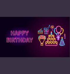 Happy Birthday Neon Banner Poster