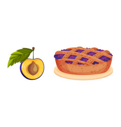 Tasty Pie With Fresh Ripe Plums And Half Of Ripe