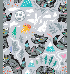 Grey Wolves Seamless Pattern