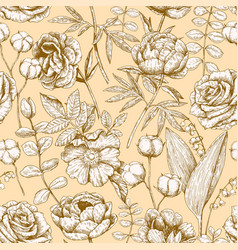 Seamless Pattern With Peony And Eucalyptus In