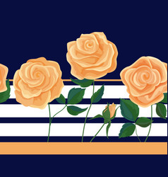 Yellow Roses Border Seamless Pattern On Blue