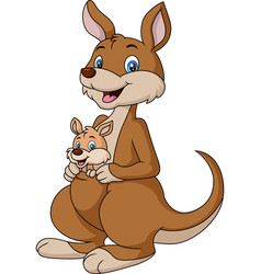 Cute Happy Kangaroos Cartoon With Baby Joey