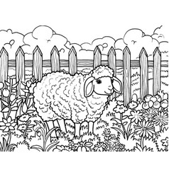 Cartoon Farm Animal Sheep In The Garden Children