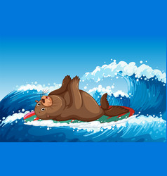 Sea Lion On Surfboard In The Ocean