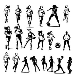 A Series Of Silhouettes Of Women Playing Sports