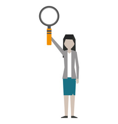 Business Woman Raised Hand With Magnifying Glass