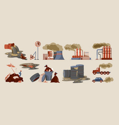 Flat Icons Set With Cars Industrial Buildings