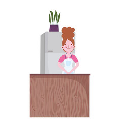 People Cooking Woman With Fridge Potted Plant