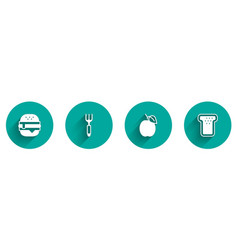 Set Burger Fork Plum Fruit And Bread Toast Icon