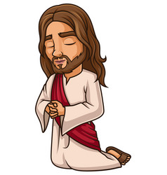 Jesus Christ Praying On His Knees Cartoon Clip Art