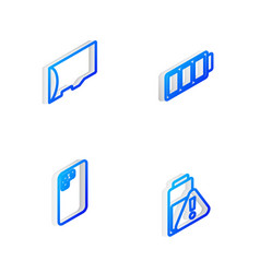 Set Isometric Line Battery Micro Sd Memory Card