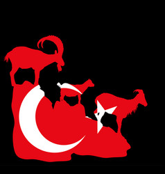 Turkey Flag Over Mountain Goats Silhouette