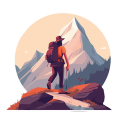 Man Hiker With Backpack Mountain Peak Adventure