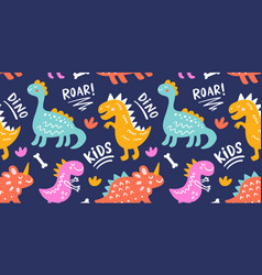 Seamless Pattern With Cute Funny Dinosaur