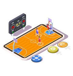 Isometric Basketball Court With Players