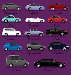 Liftback car body type outline Royalty Free Vector Image