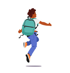 Young Child Boy Student With Backpack Skipping