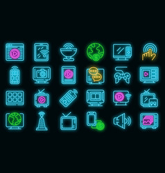 Interactive Tv Icons Set Neon