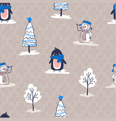 Winter Outdoor Scene Seamless Pattern