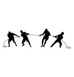 Man Team Pulling A Rope In Tug Of War Silhouette