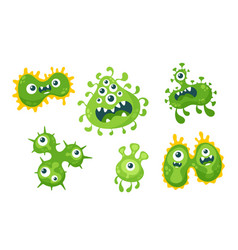 Set Of Cute Bacteria Germs And Viruses Cartoon