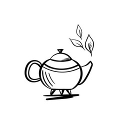 Teapot With Tea Leaves Icon In Sketch Style Tea