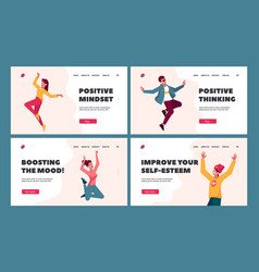 Happy Characters Jump Landing Page Template Group