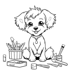 Cute Little Puppy With Artist Tools Clip Art