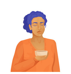 Girl Drinking Tea Or Coffee On White Background