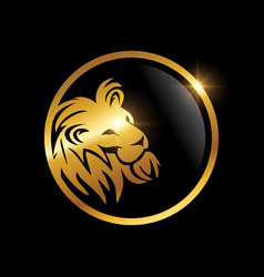 Golden Lion Head In Circle Logo