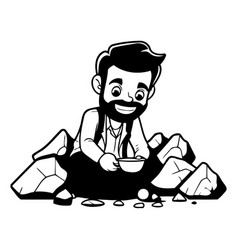 A Cartoon Businessman Sitting On The Rocks And