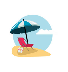 Lounge Chair And Umbrella On A Beach Sand