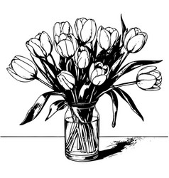 A Vase Of Tulips Sits On Table