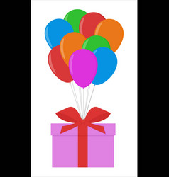 Box With A Gift On Balloons Tied With A Red