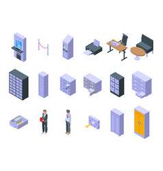 Deposit Room Icons Set Isometric Money Box