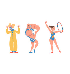 Circus Performers Set Strongman Clown And Aerial