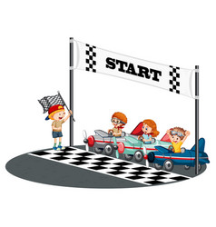 Soapbox Derby With Children Racing Car